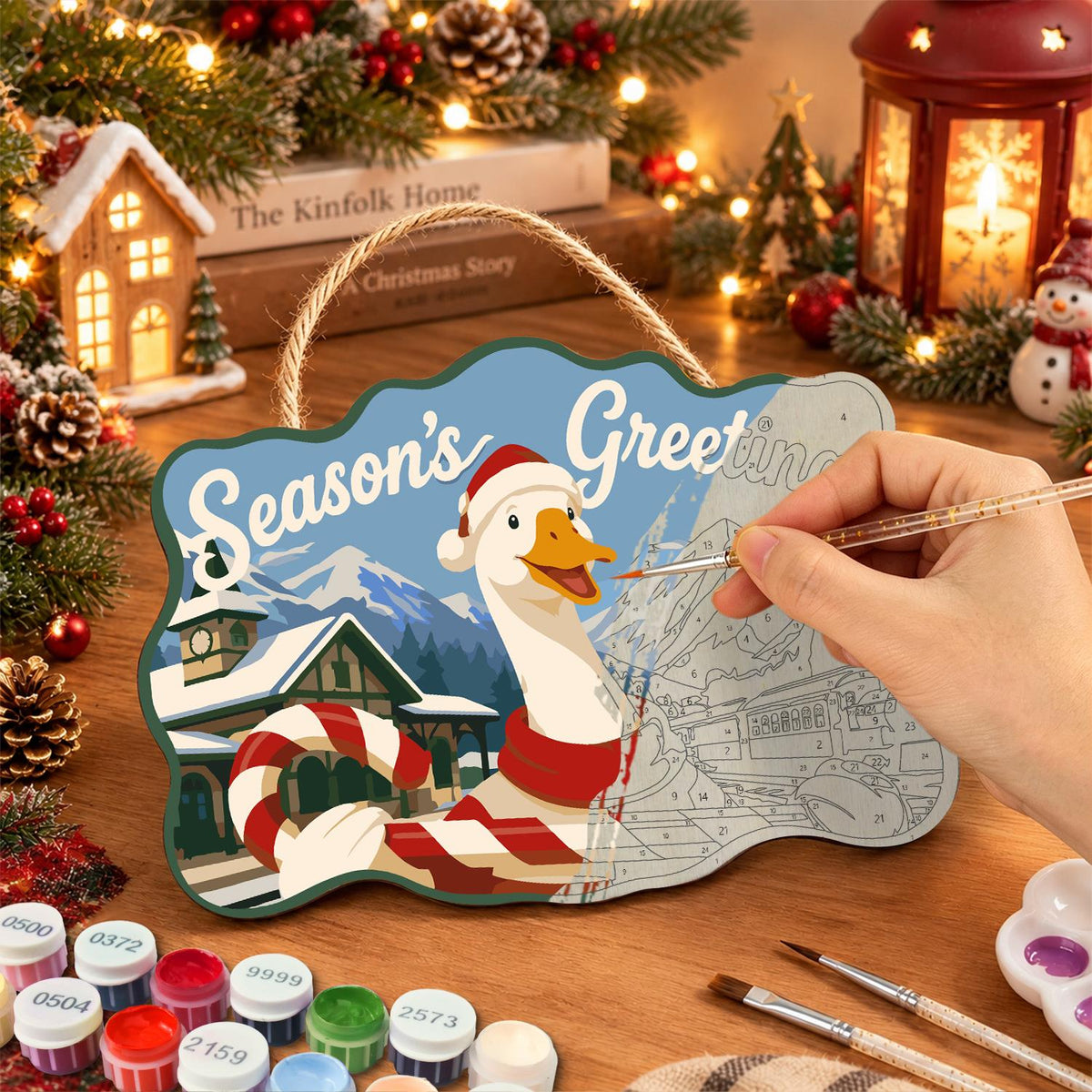 Candy Cane Goose at the Station paint by numbers hanging sign – image 7