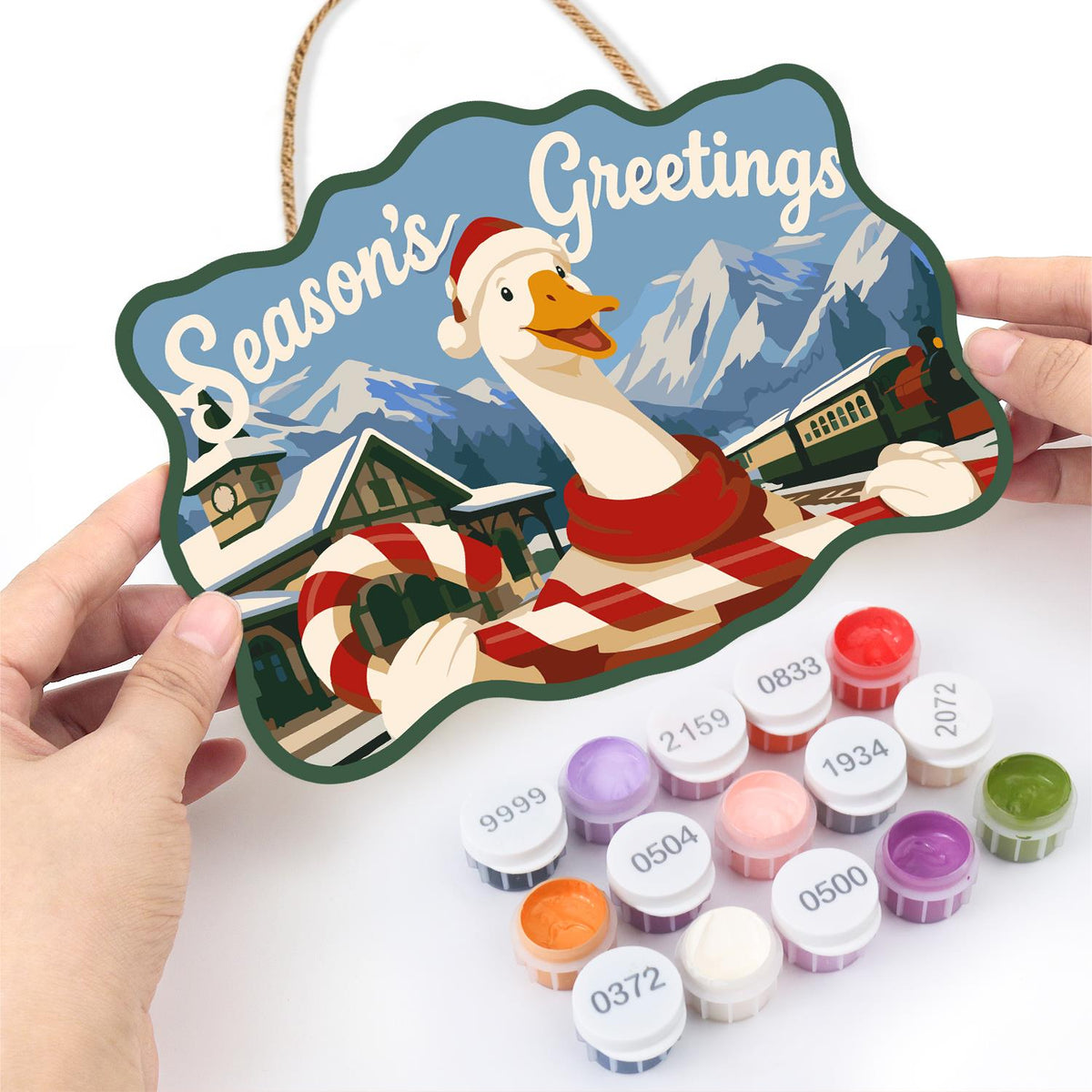 Candy Cane Goose at the Station paint by numbers hanging sign – image 9