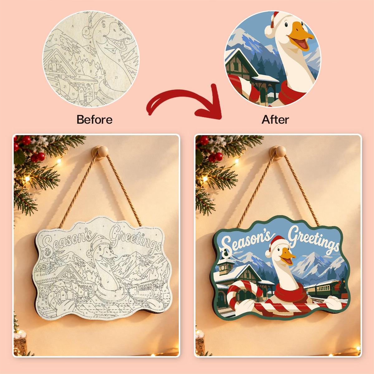 Candy Cane Goose at the Station paint by numbers hanging sign – image 10