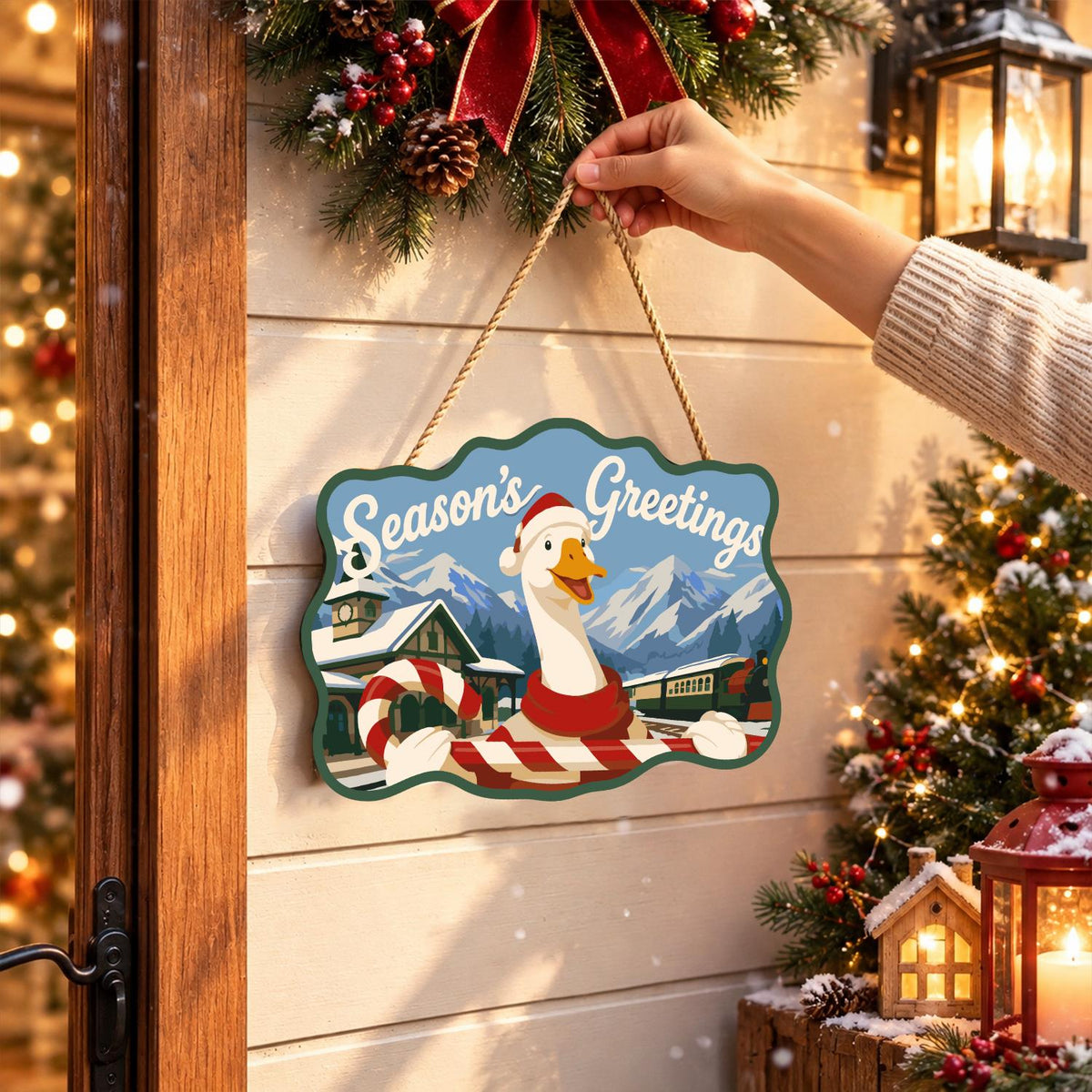 Candy Cane Goose at the Station paint by numbers hanging sign – image 14