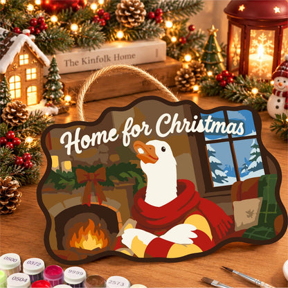 Fireside Goose in Red Scarf paint by numbers hanging sign – image 8