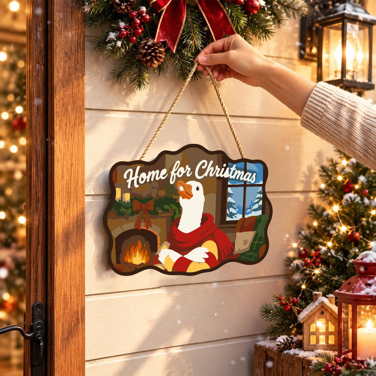 Fireside Goose in Red Scarf paint by numbers hanging sign – image 14