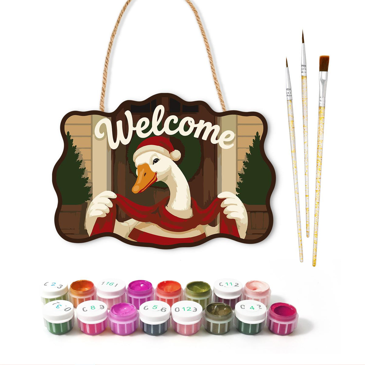 Peekaboo Goose with Wreath paint by numbers hanging sign – image 2