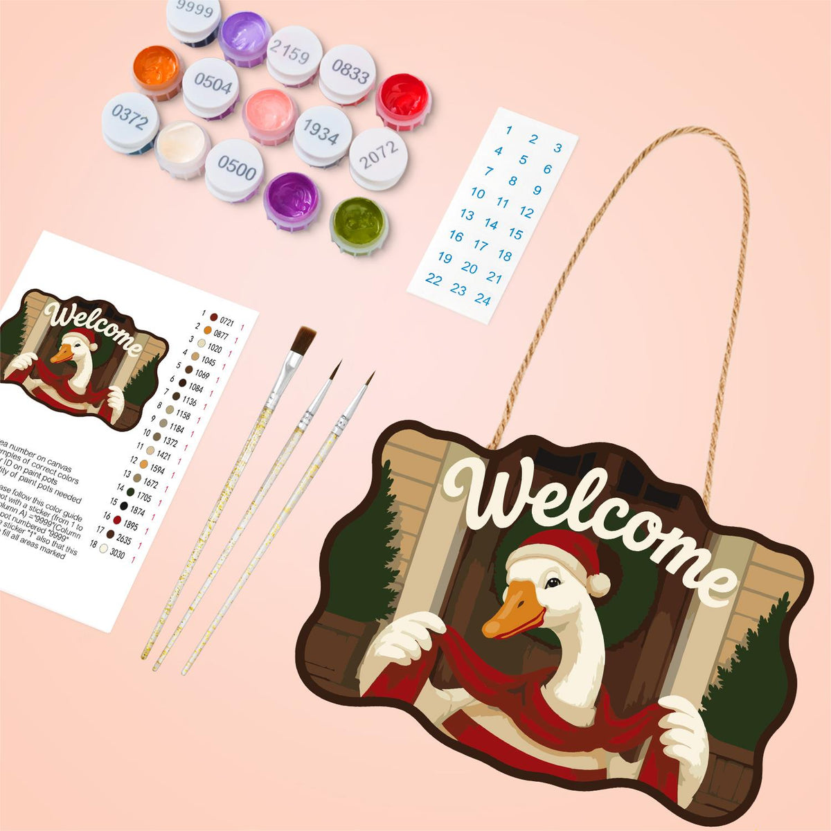 Peekaboo Goose with Wreath paint by numbers hanging sign – image 4