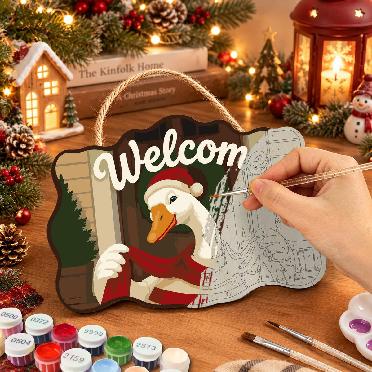 Peekaboo Goose with Wreath paint by numbers hanging sign – image 7