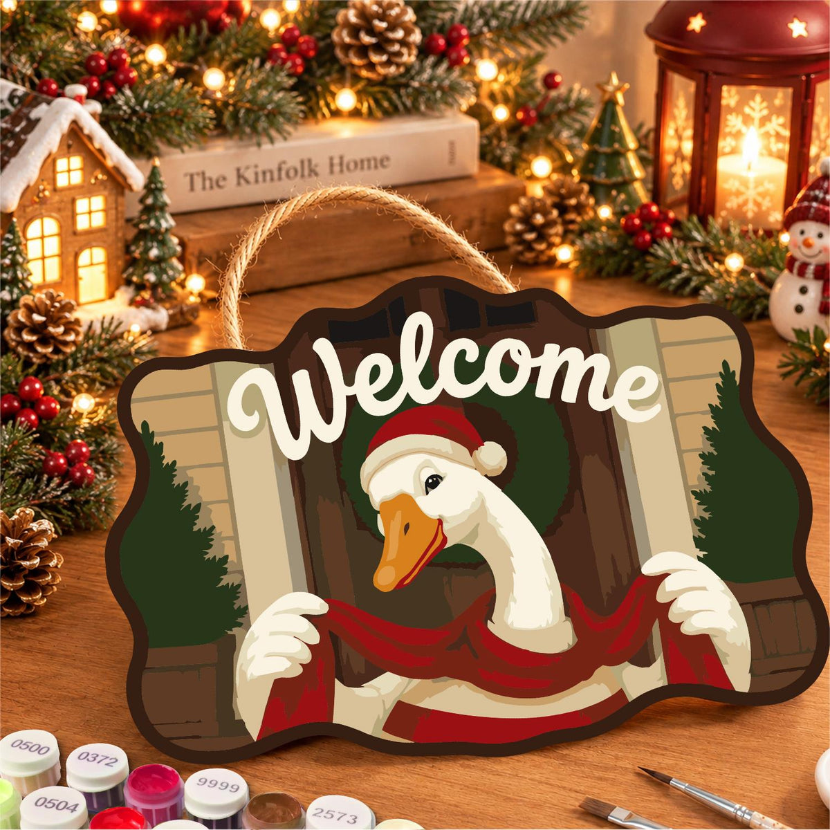 Peekaboo Goose with Wreath paint by numbers hanging sign – image 8