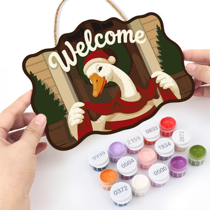 Peekaboo Goose with Wreath paint by numbers hanging sign – image 9