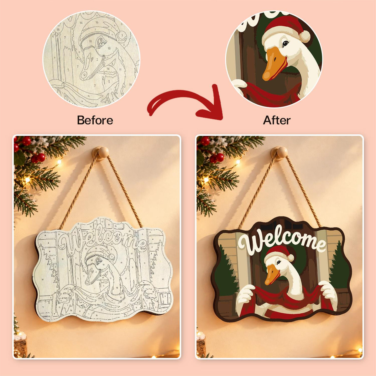 Peekaboo Goose with Wreath paint by numbers hanging sign – image 10