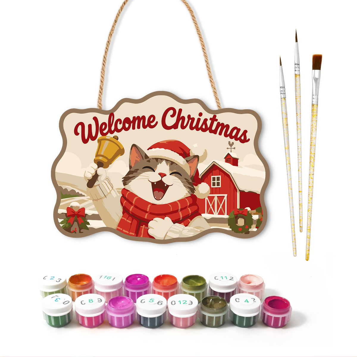 Bell-Ringing Cat by Red Barn paint by numbers hanging sign – image 2