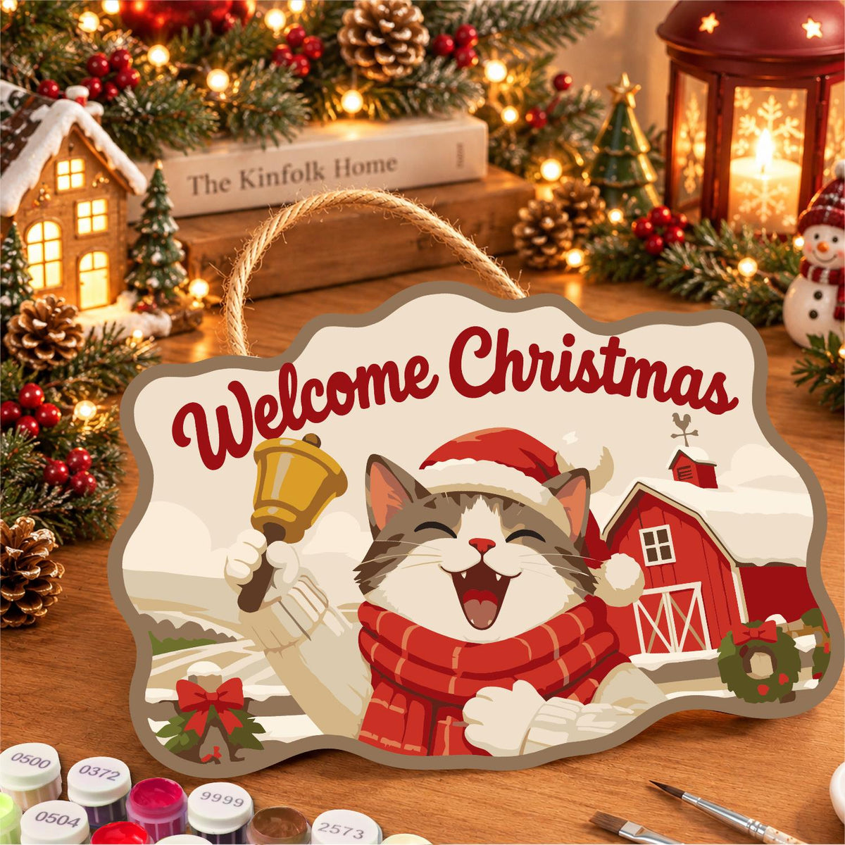 Bell-Ringing Cat by Red Barn paint by numbers hanging sign – image 8
