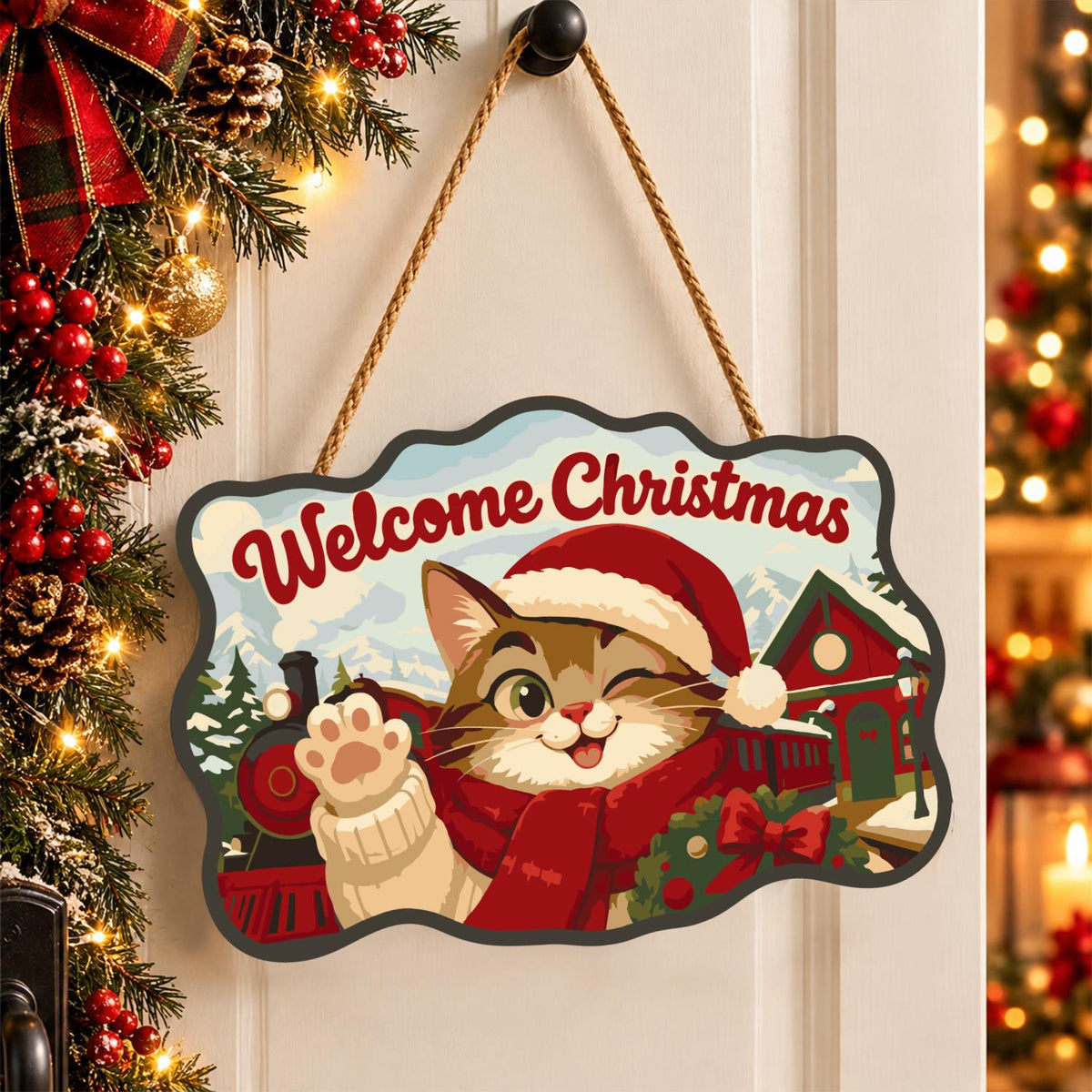 Waving Cat by the Steam Train paint by numbers hanging sign – image 16