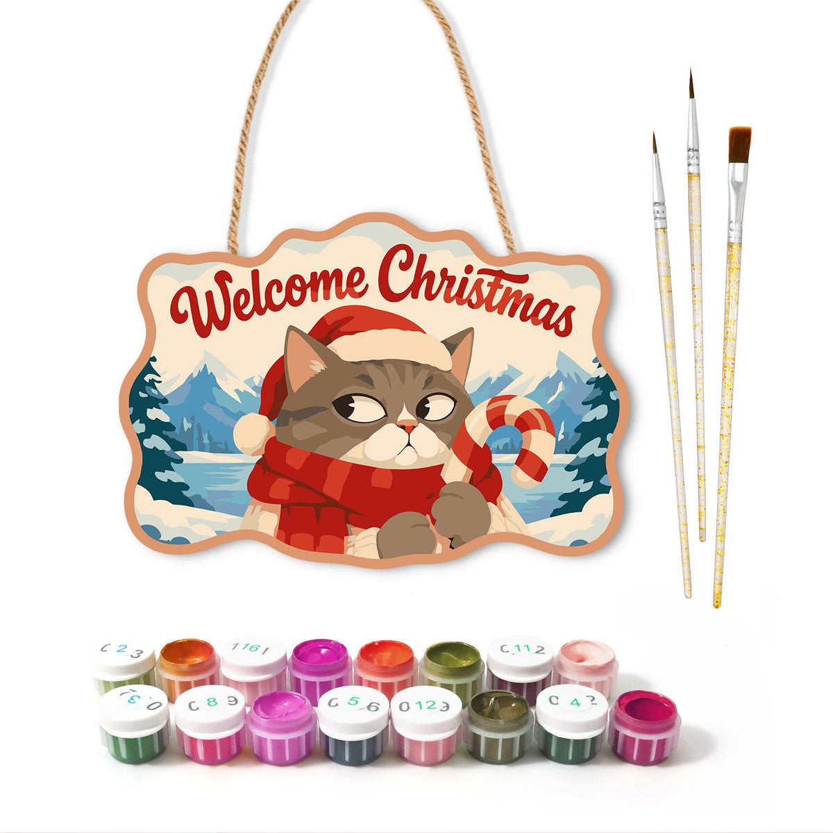 Side-Eye Tabby with Candy Cane paint by numbers hanging sign – image 2