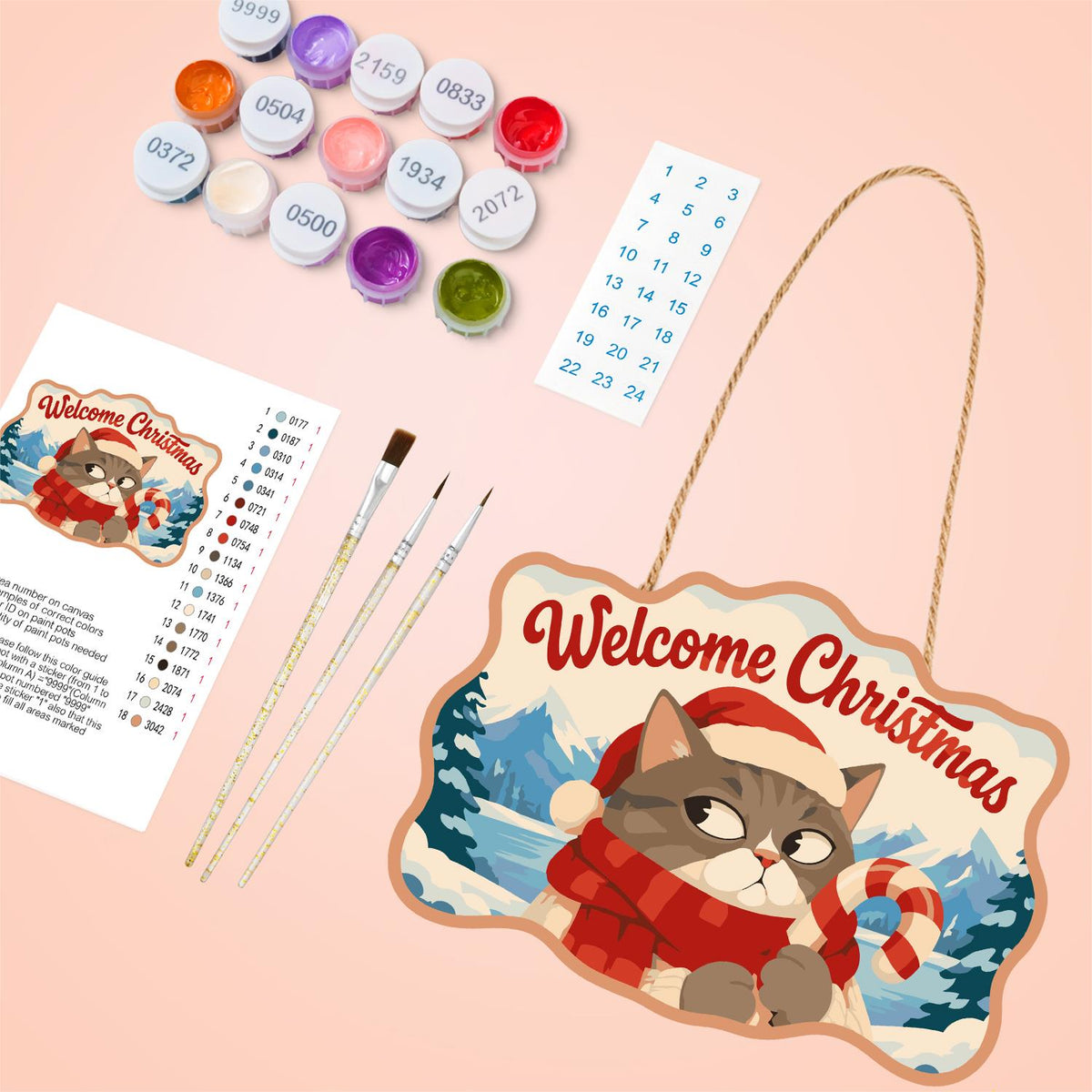 Side-Eye Tabby with Candy Cane paint by numbers hanging sign – image 4