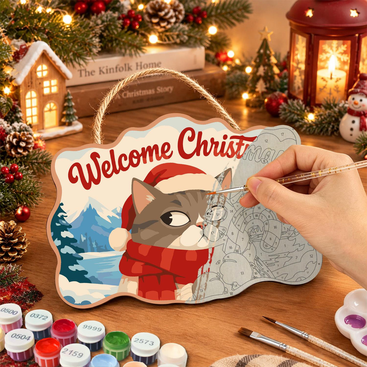 Side-Eye Tabby with Candy Cane paint by numbers hanging sign – image 7