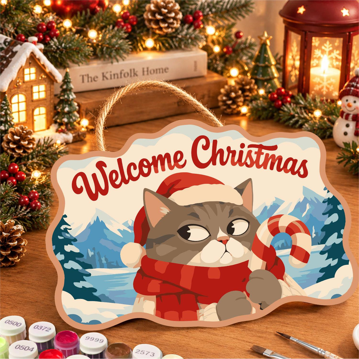 Side-Eye Tabby with Candy Cane paint by numbers hanging sign – image 8