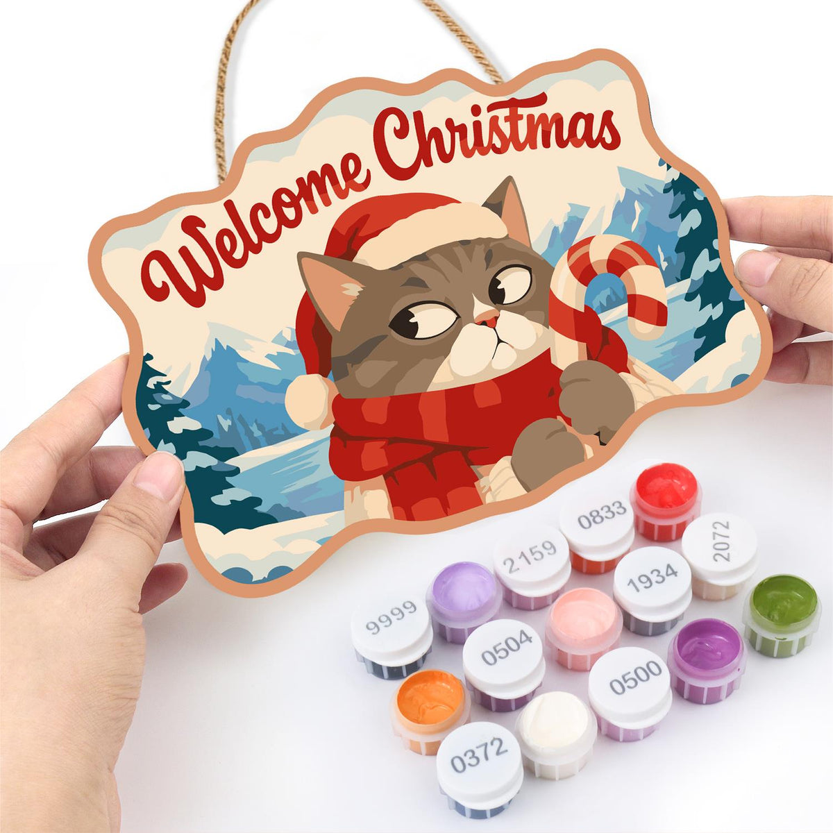 Side-Eye Tabby with Candy Cane paint by numbers hanging sign – image 9