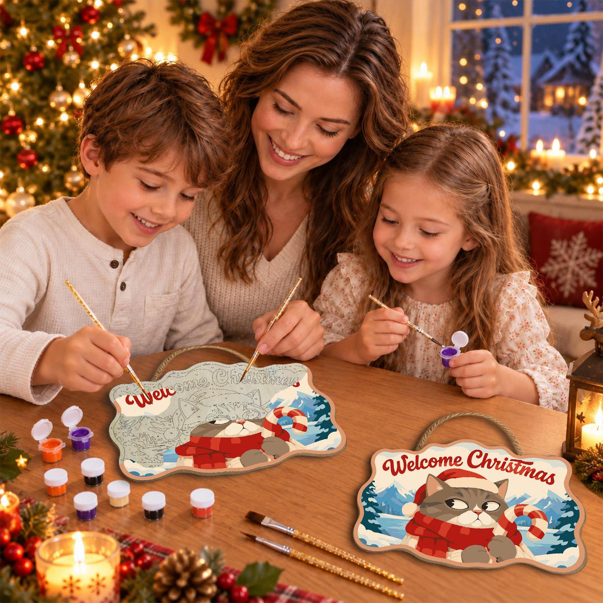 Side-Eye Tabby with Candy Cane paint by numbers hanging sign – image 12