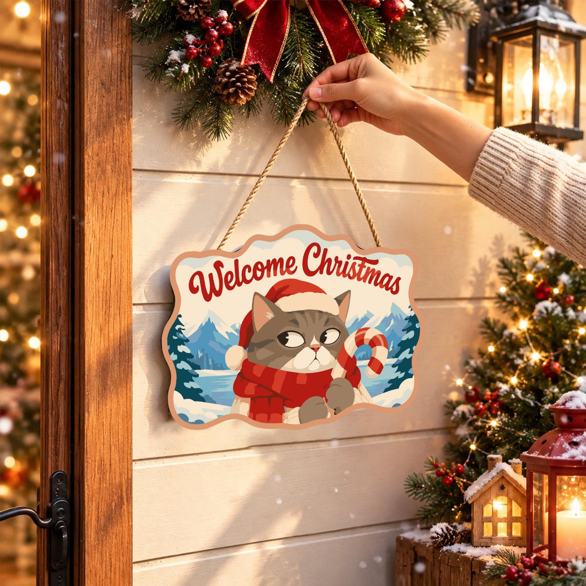 Side-Eye Tabby with Candy Cane paint by numbers hanging sign – image 14