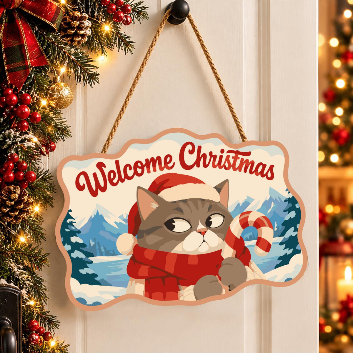 Side-Eye Tabby with Candy Cane paint by numbers hanging sign – image 16