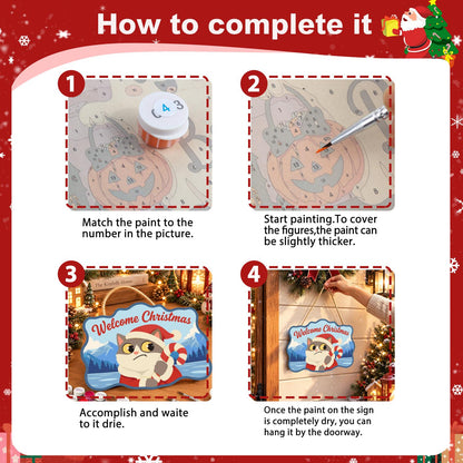 Worried Cat Clutching Candy Cane paint by numbers hanging sign – image 6
