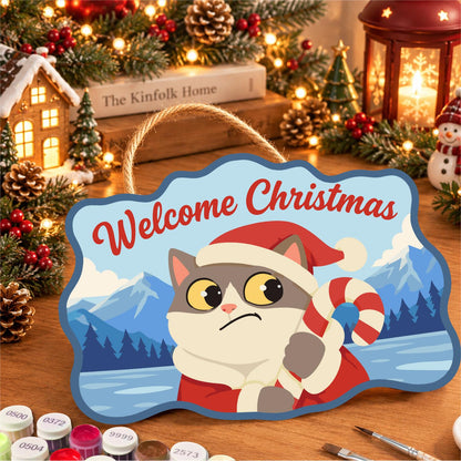 Worried Cat Clutching Candy Cane paint by numbers hanging sign – image 8