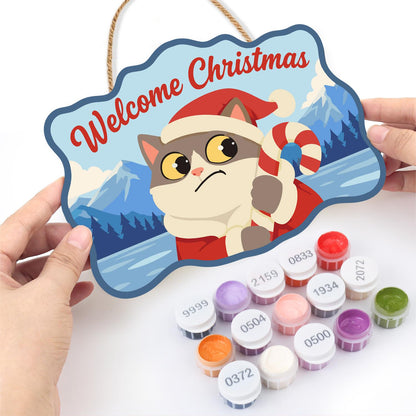 Worried Cat Clutching Candy Cane paint by numbers hanging sign – image 9