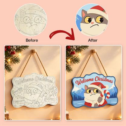 Worried Cat Clutching Candy Cane paint by numbers hanging sign – image 10