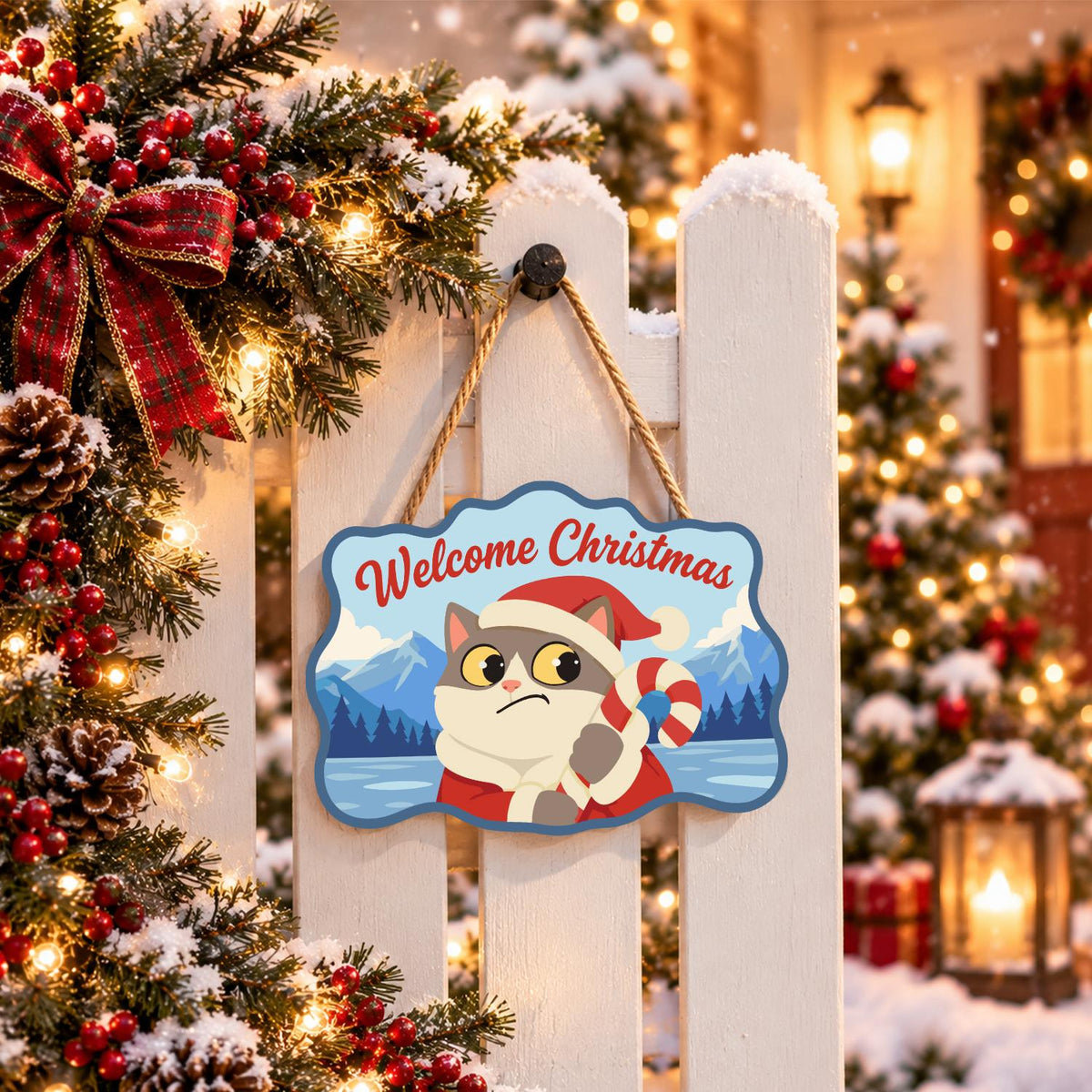 Worried Cat Clutching Candy Cane paint by numbers hanging sign – image 15