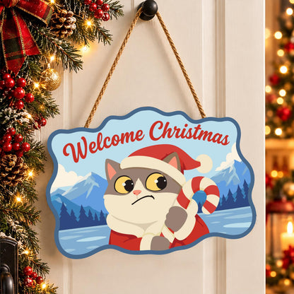 Worried Cat Clutching Candy Cane paint by numbers hanging sign – image 16