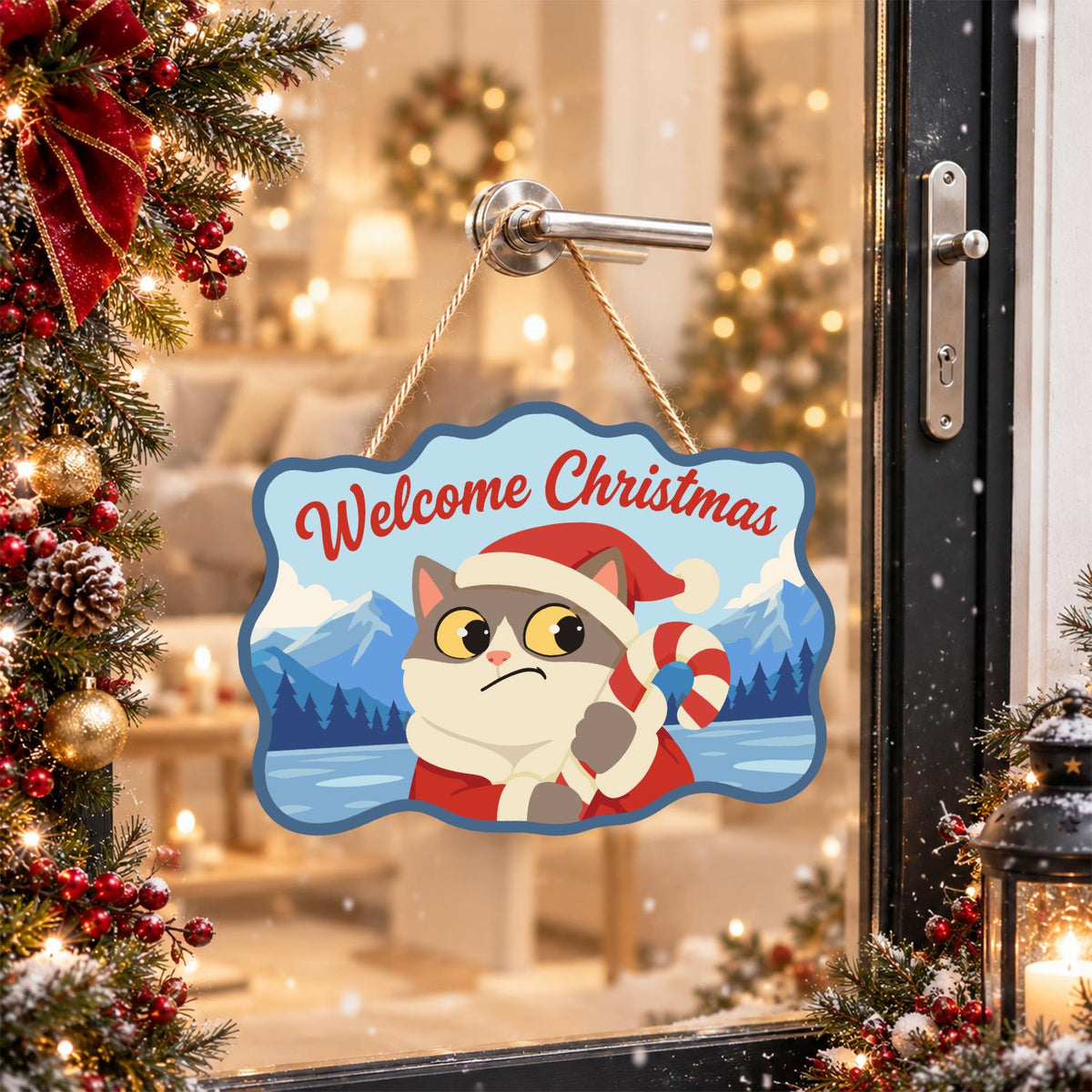 Worried Cat Clutching Candy Cane paint by numbers hanging sign – image 17