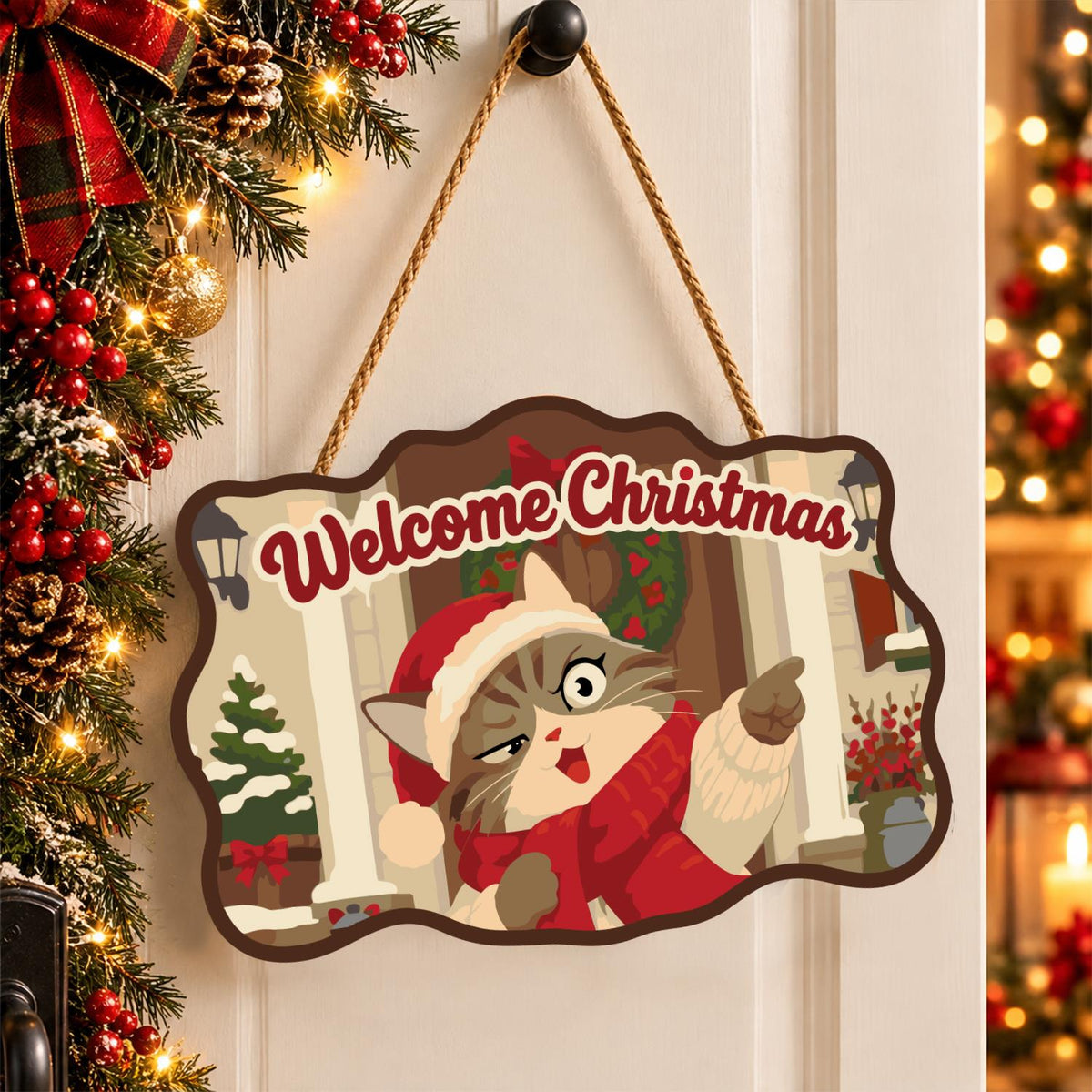 Pointing Tabby on Wreathed Porch paint by numbers hanging sign – image 16