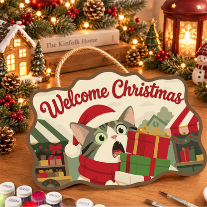 Startled Cat with Gift Stack paint by numbers hanging sign – image 8