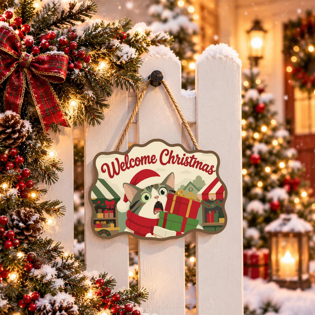 Startled Cat with Gift Stack paint by numbers hanging sign – image 15