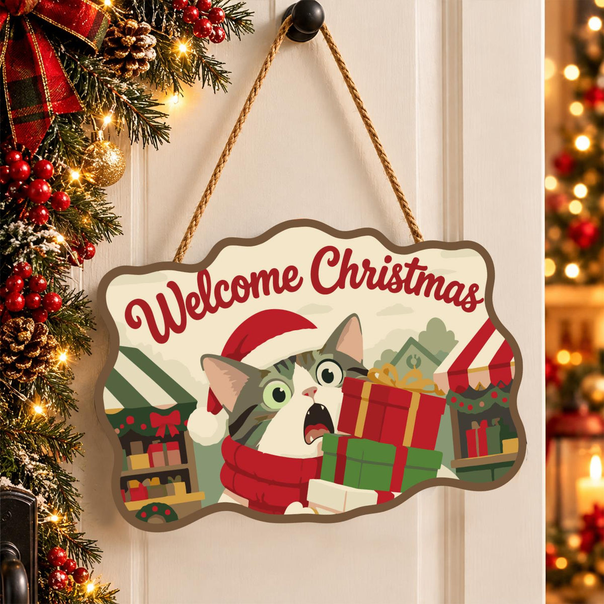 Startled Cat with Gift Stack paint by numbers hanging sign – image 16