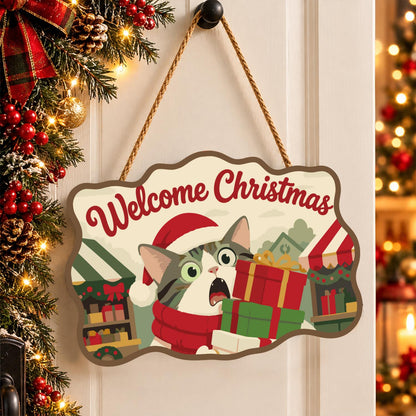 Startled Cat with Gift Stack paint by numbers hanging sign – image 16
