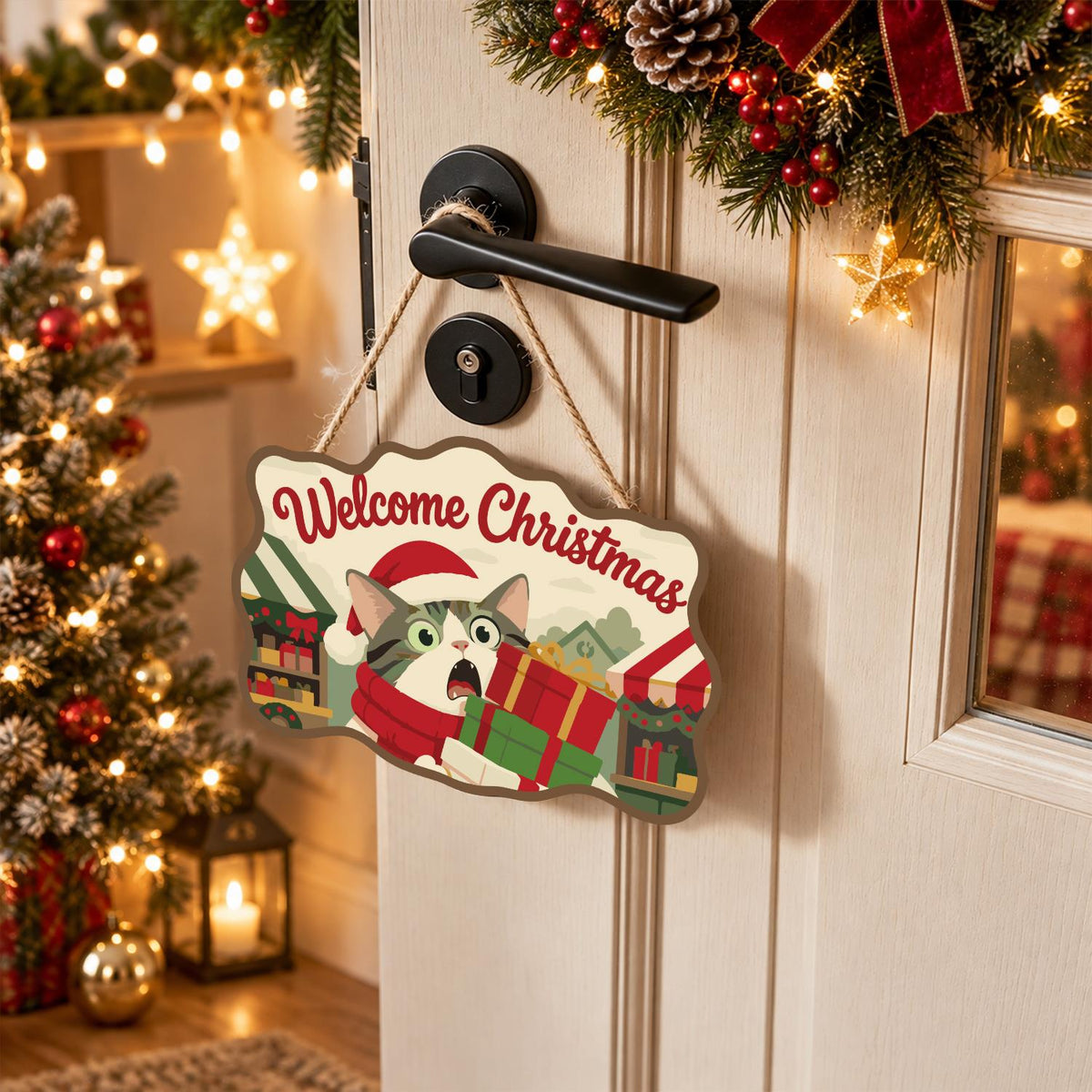 Startled Cat with Gift Stack paint by numbers hanging sign – image 18