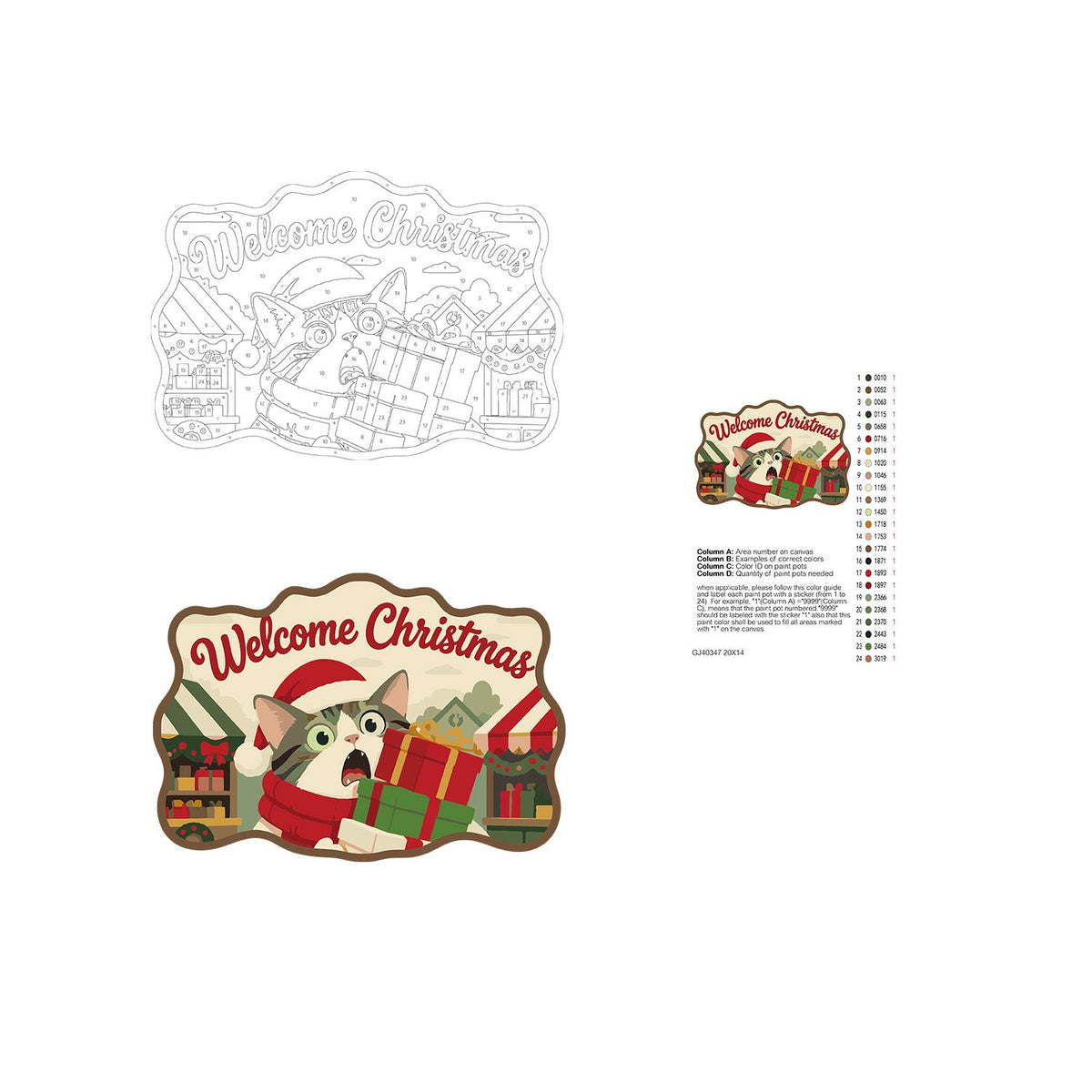 Startled Cat with Gift Stack paint by numbers hanging sign – image 19