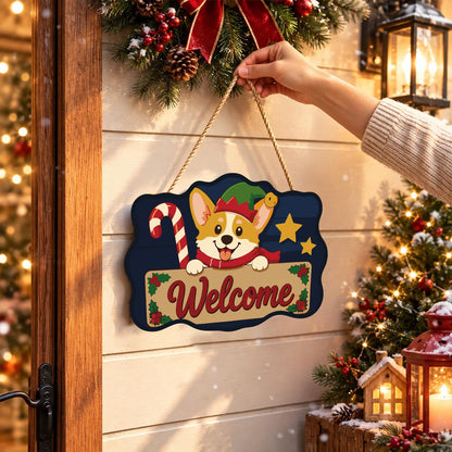 Peeking Corgi with Candy Cane paint by numbers hanging sign – image 14