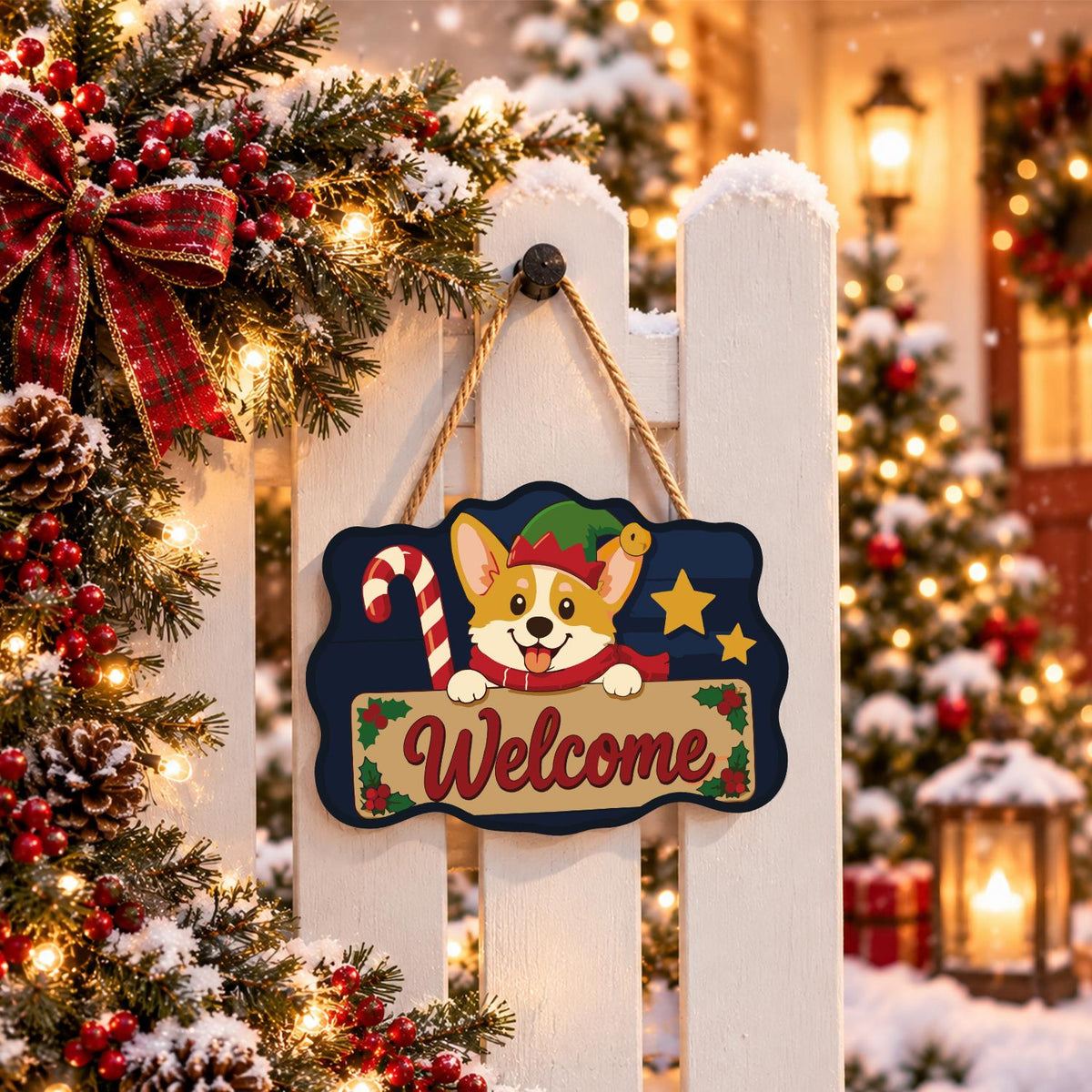 Peeking Corgi with Candy Cane paint by numbers hanging sign – image 15
