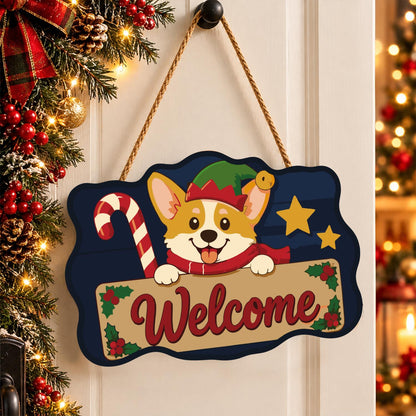 Peeking Corgi with Candy Cane paint by numbers hanging sign – image 16