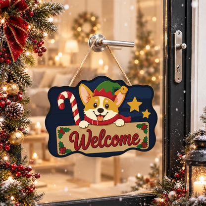 Peeking Corgi with Candy Cane paint by numbers hanging sign – image 17
