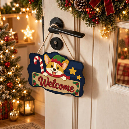 Peeking Corgi with Candy Cane paint by numbers hanging sign – image 18
