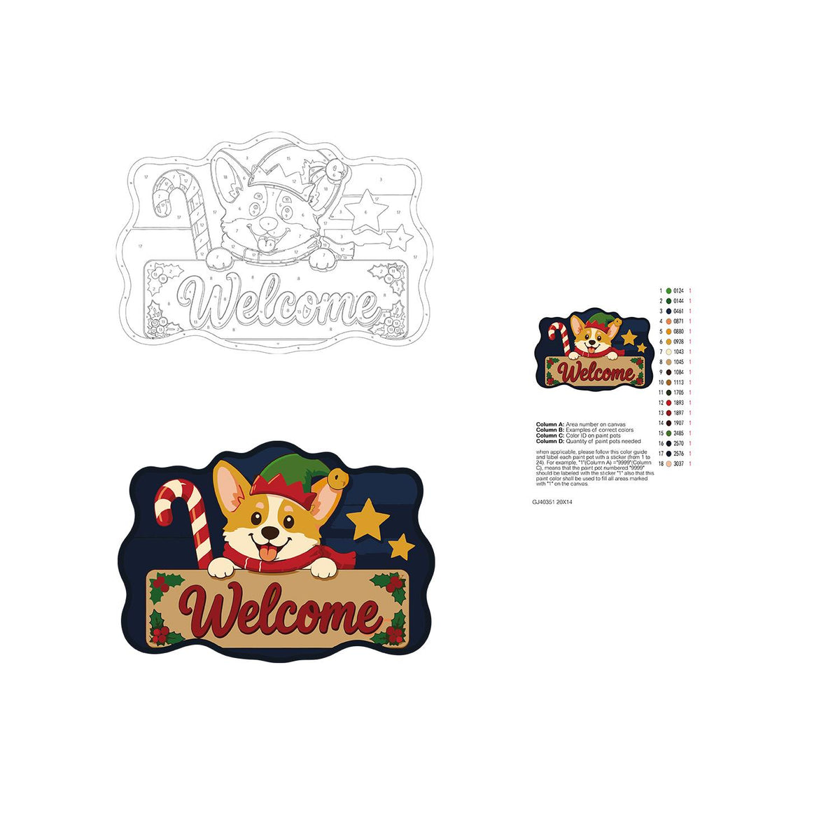 Peeking Corgi with Candy Cane paint by numbers hanging sign – image 19