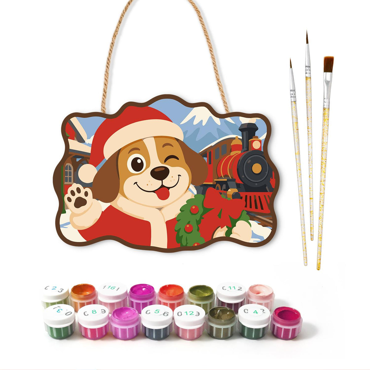 Steam Train Santa Pup paint by numbers hanging sign – image 2