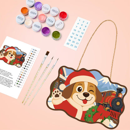 Steam Train Santa Pup paint by numbers hanging sign – image 4