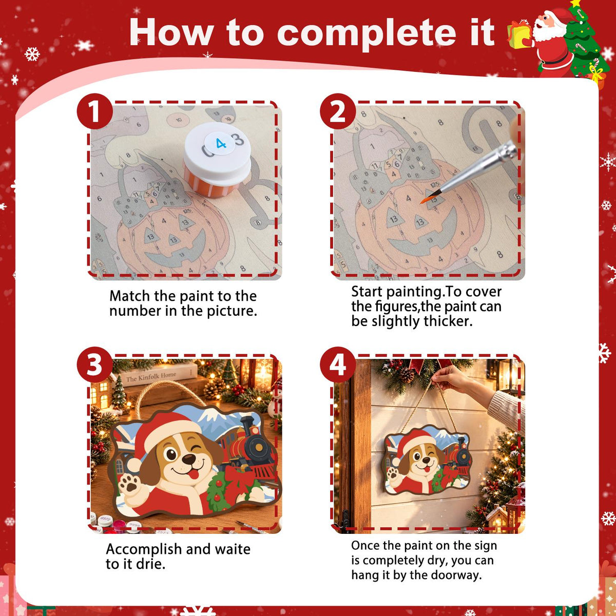 Steam Train Santa Pup paint by numbers hanging sign – image 6
