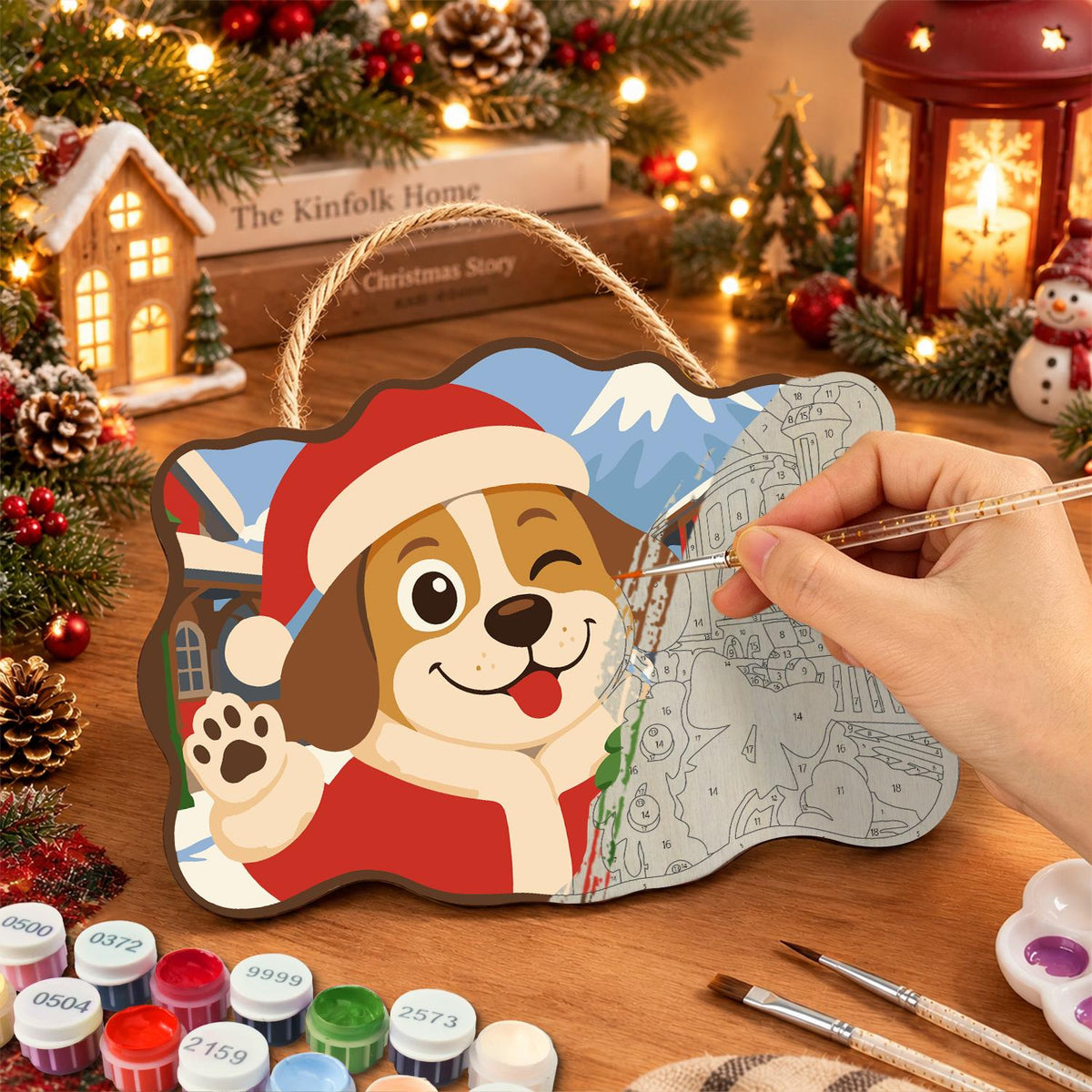 Steam Train Santa Pup paint by numbers hanging sign – image 7