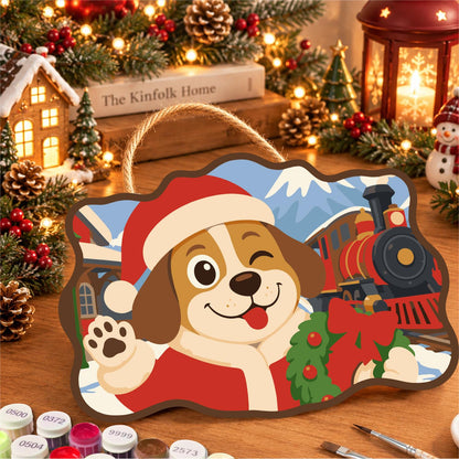 Steam Train Santa Pup paint by numbers hanging sign – image 8
