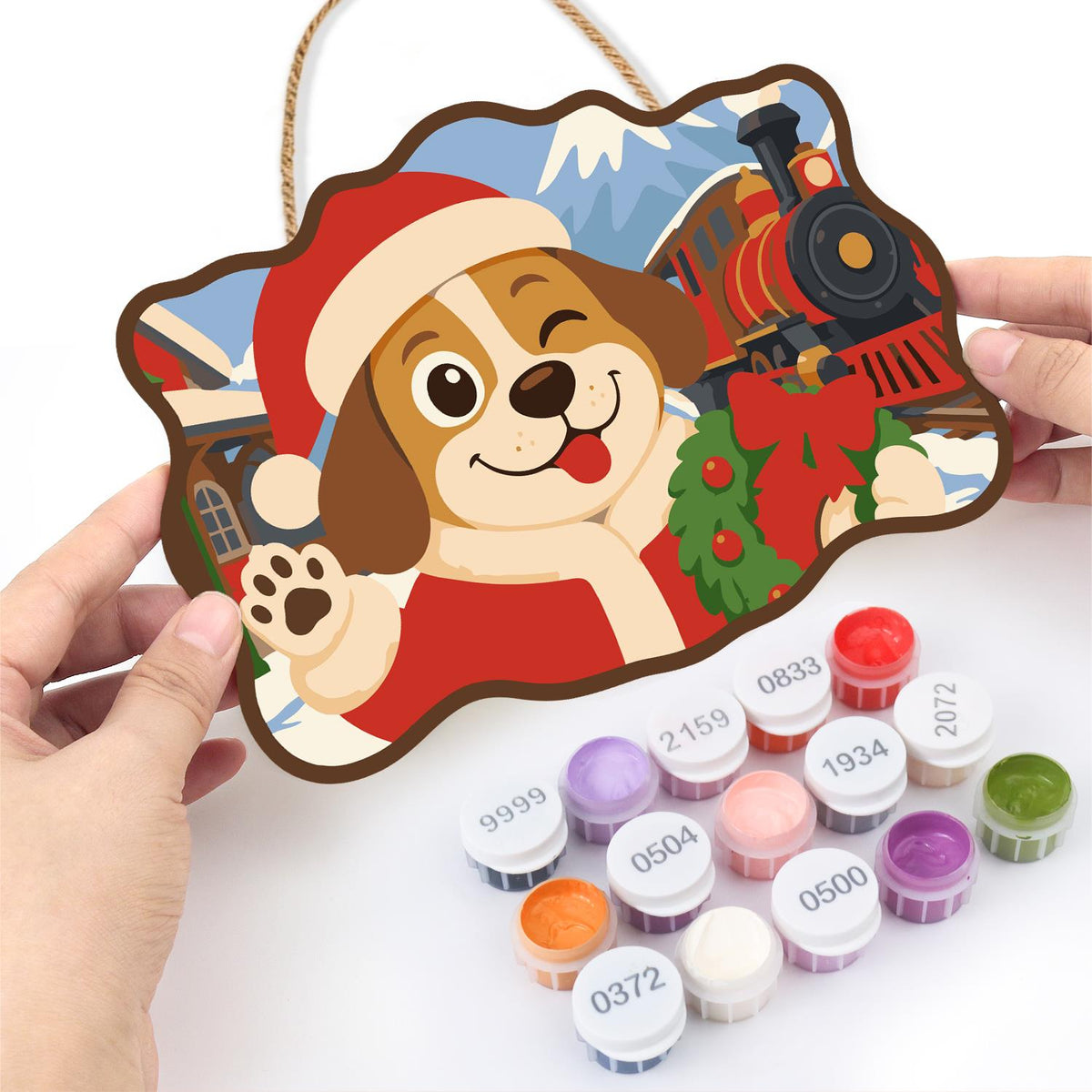 Steam Train Santa Pup paint by numbers hanging sign – image 9