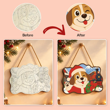 Steam Train Santa Pup paint by numbers hanging sign – image 10